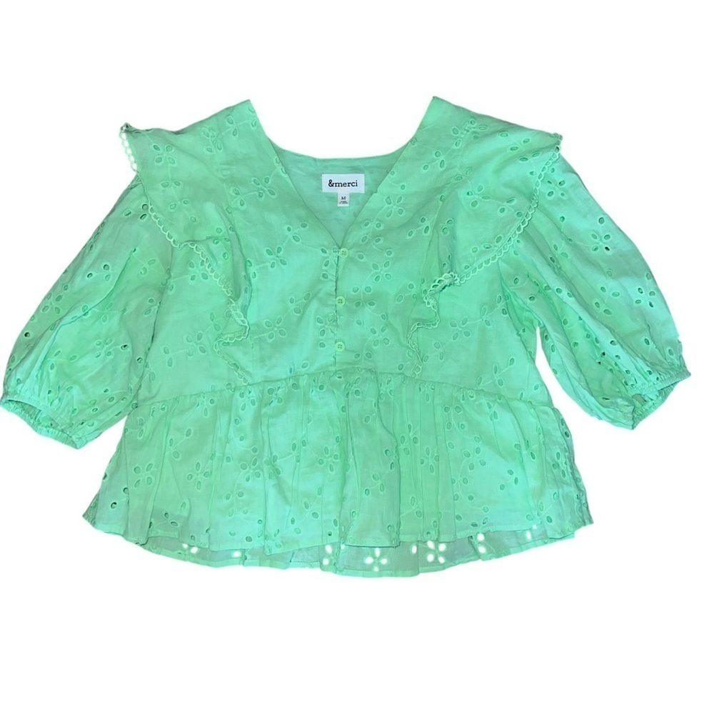 &MERCI Green eyelet top size medium